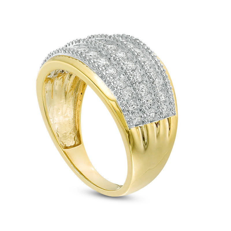 1.0 CT. T.W. Natural Diamond Alternating Graduated Multi-Row Ring in Solid 10K Yellow Gold