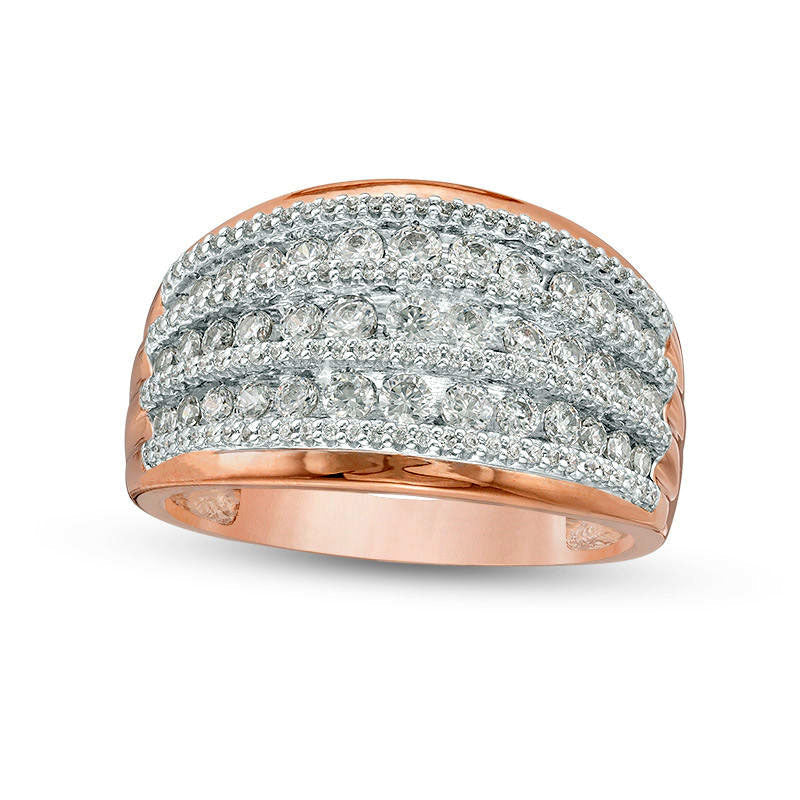 1.0 CT. T.W. Natural Diamond Alternating Graduated Multi-Row Ring in Solid 10K Rose Gold