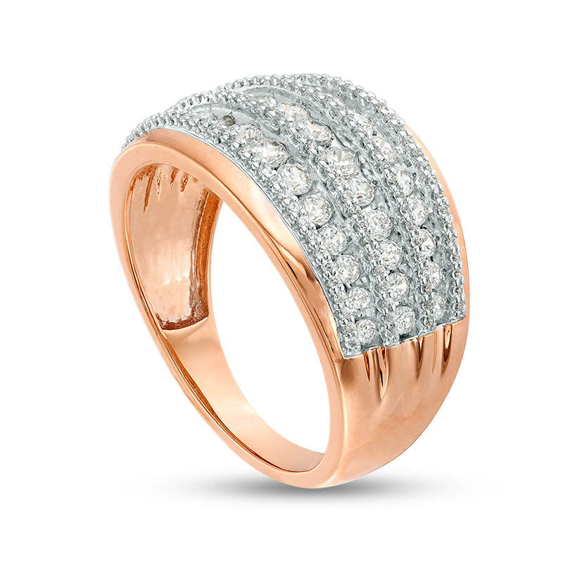 1.0 CT. T.W. Natural Diamond Alternating Graduated Multi-Row Ring in Solid 10K Rose Gold