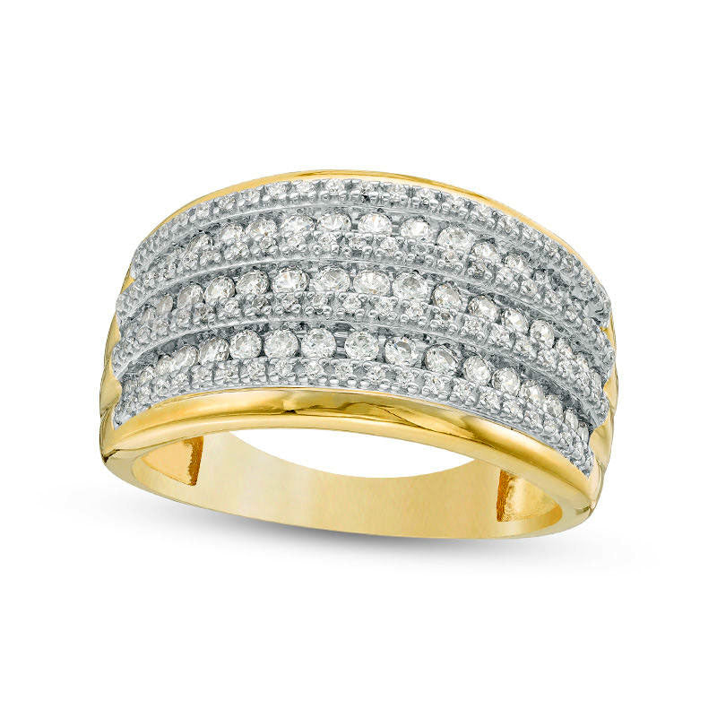 0.75 CT. T.W. Natural Diamond Alternating Graduated Multi-Row Ring in Solid 10K Yellow Gold