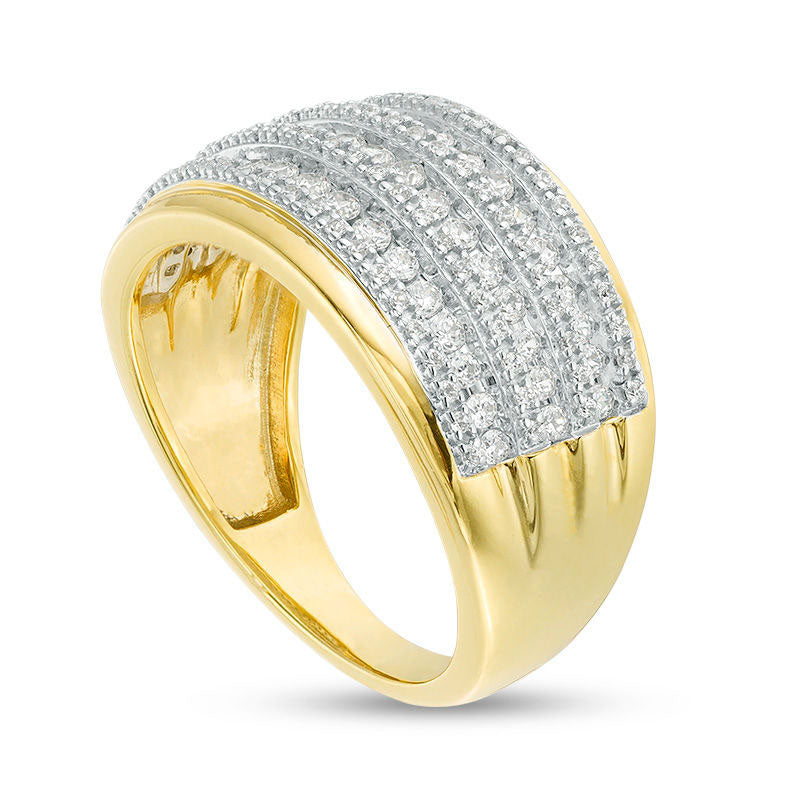 0.75 CT. T.W. Natural Diamond Alternating Graduated Multi-Row Ring in Solid 10K Yellow Gold