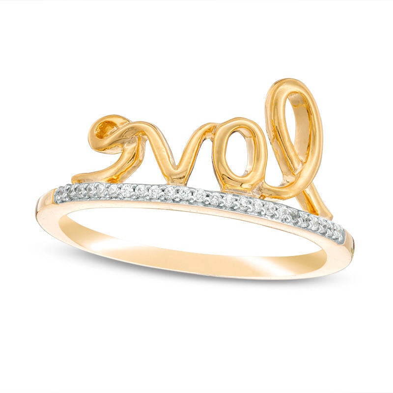 0.07 CT. T.W. Natural Diamond love" Ring in Sterling Silver and Solid 14K Gold Plate"