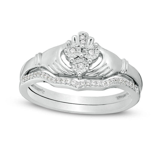 0.10 CT. T.W. Natural Diamond Claddagh Bridal Engagement Ring Set in Sterling Silver