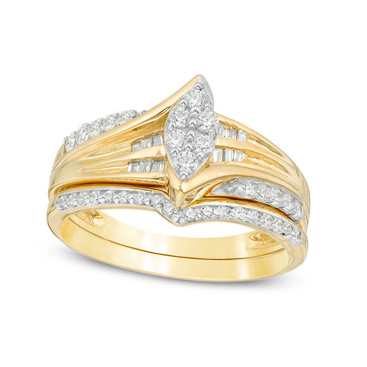 0.50 CT. T.W. Marquise Composite Natural Diamond Bypass Bridal Engagement Ring Set in Solid 10K Yellow Gold