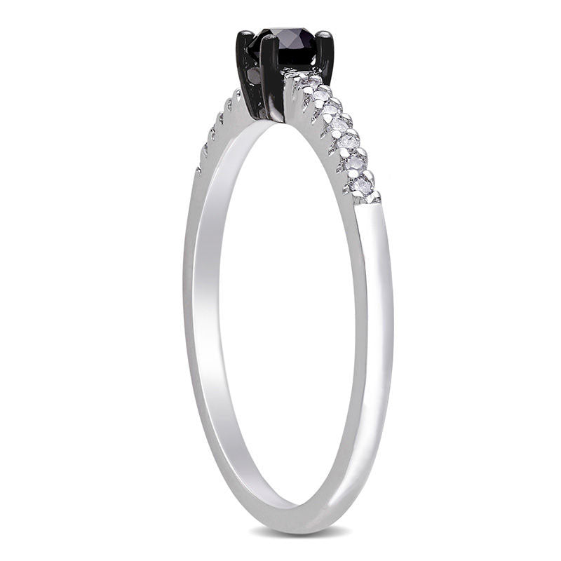 0.25 CT. T.W. Enhanced Black and White Natural Diamond Promise Ring in Solid 10K White Gold