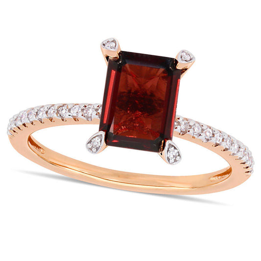 Emerald-Cut Garnet and 0.10 CT. T.W. Natural Diamond Engagement Ring in Solid 10K Rose Gold