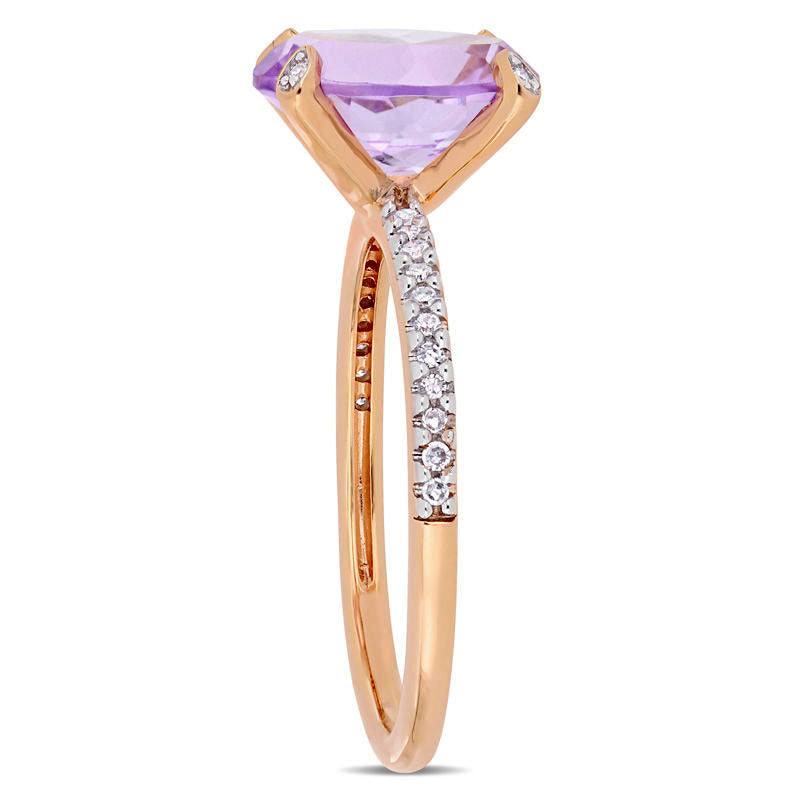 Oval Rose de France Amethyst and 0.10 CT. T.W. Natural Diamond Engagement Ring in Solid 10K Rose Gold