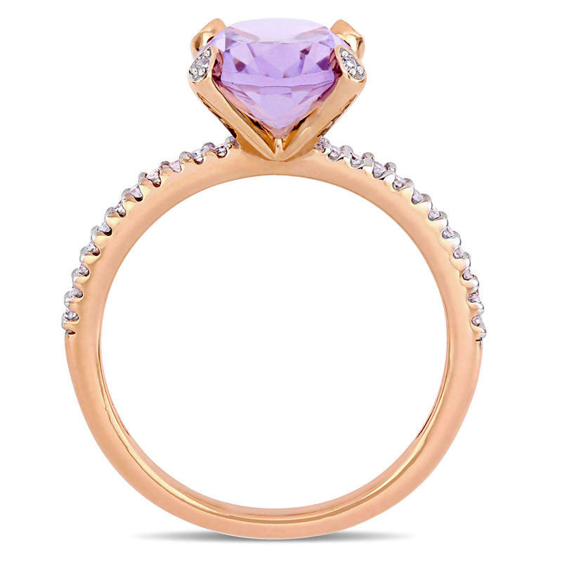 Oval Rose de France Amethyst and 0.10 CT. T.W. Natural Diamond Engagement Ring in Solid 10K Rose Gold