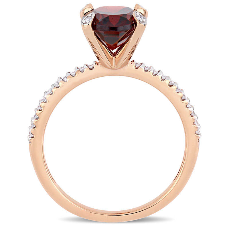 Oval Garnet and 0.10 CT. T.W. Natural Diamond Engagement Ring in Solid 10K Rose Gold