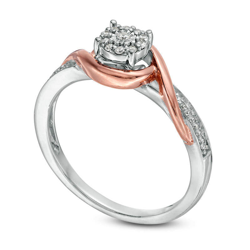 0.10 CT. T.W. Natural Diamond Frame Swirl Bypass Promise Ring in Sterling Silver and Solid 10K Rose Gold