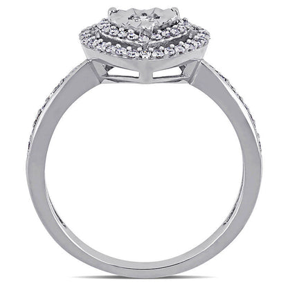 0.33 CT. T.W. Natural Diamond Double Heart Frame Engagement Ring in Sterling Silver