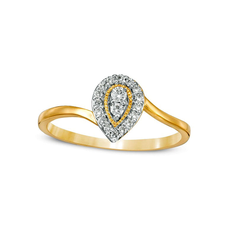 0.17 CT. T.W. Natural Diamond Teardrop Frame Promise Ring in Solid 10K Yellow Gold