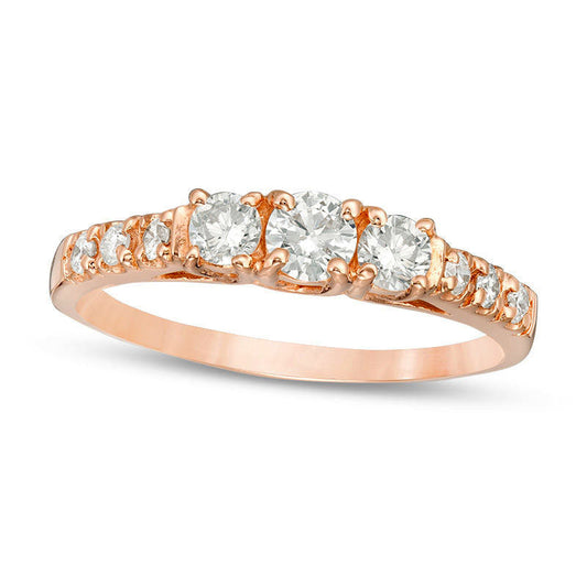 0.50 CT. T.W. Certified Natural Diamond Three Stone Engagement Ring in Solid 14K Rose Gold (I/I3)