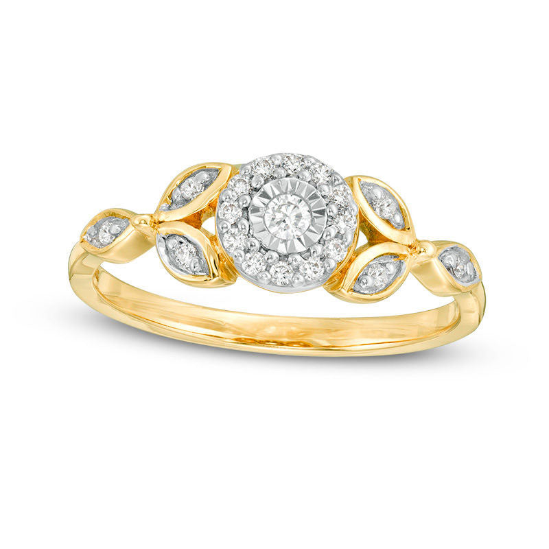 0.20 CT. T.W. Natural Diamond Leaves Promise Ring in Solid 10K Yellow Gold