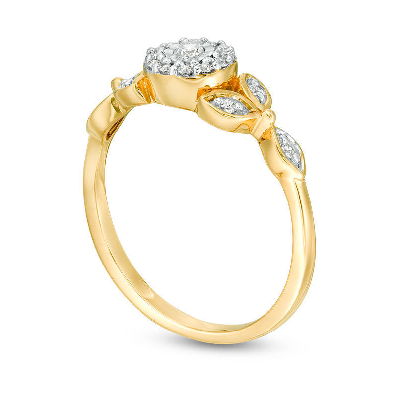 0.20 CT. T.W. Natural Diamond Leaves Promise Ring in Solid 10K Yellow Gold