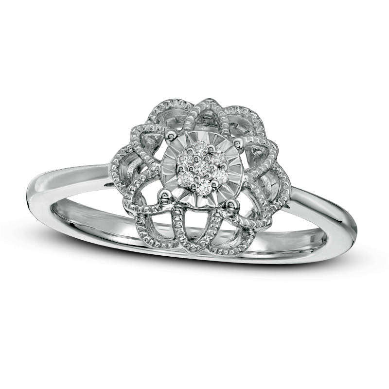 Composite Natural Diamond Accent Flower Ring in Sterling Silver