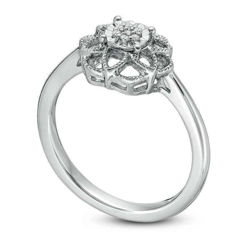 Composite Natural Diamond Accent Flower Ring in Sterling Silver