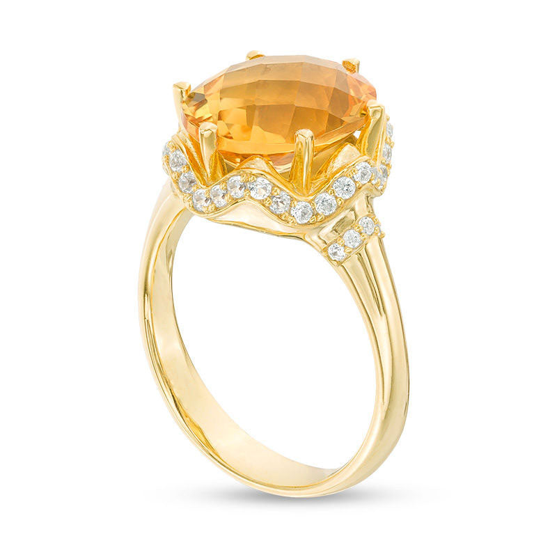 Oval Citrine and 0.33 CT. T.W. Natural Diamond Zig-Zag Collar Ring in Solid 10K Yellow Gold