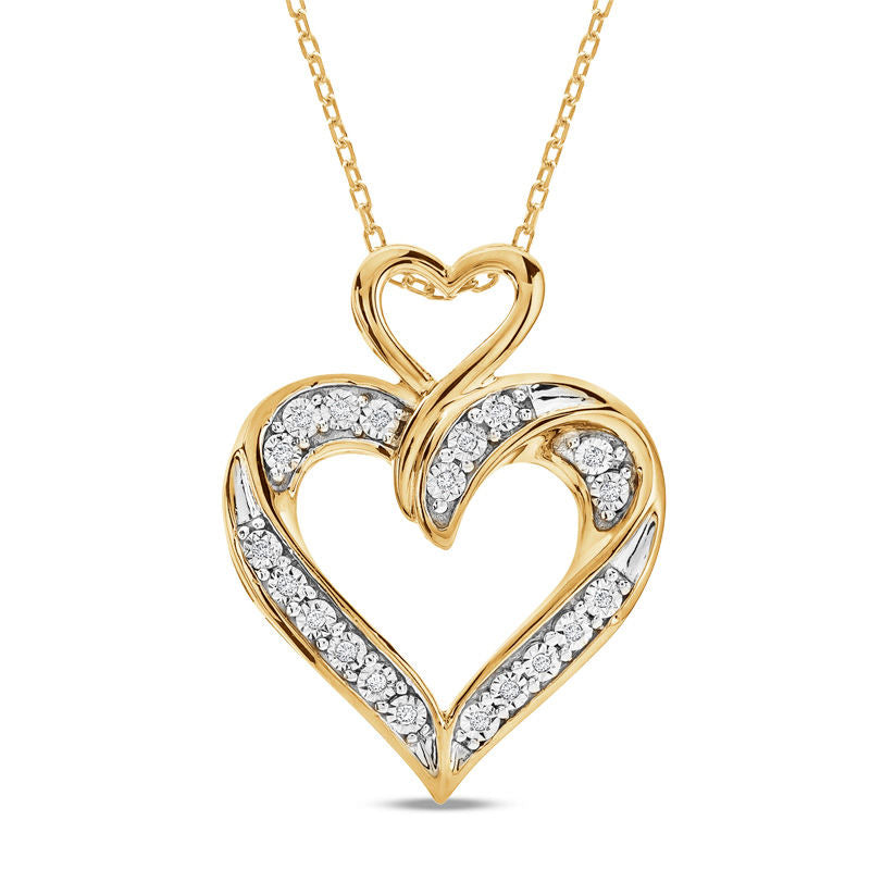 0.1 CT. T.W. Natural Diamond Double Heart Pendant in Sterling Silver with 14K Gold Plate