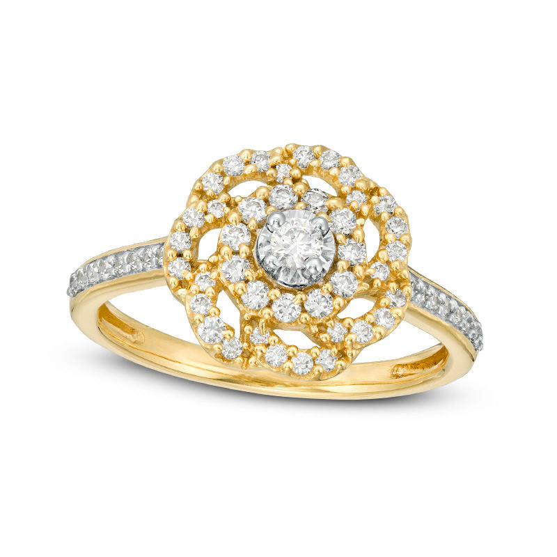 0.50 CT. T.W. Natural Diamond Flower Outline Ring in Solid 10K Yellow Gold