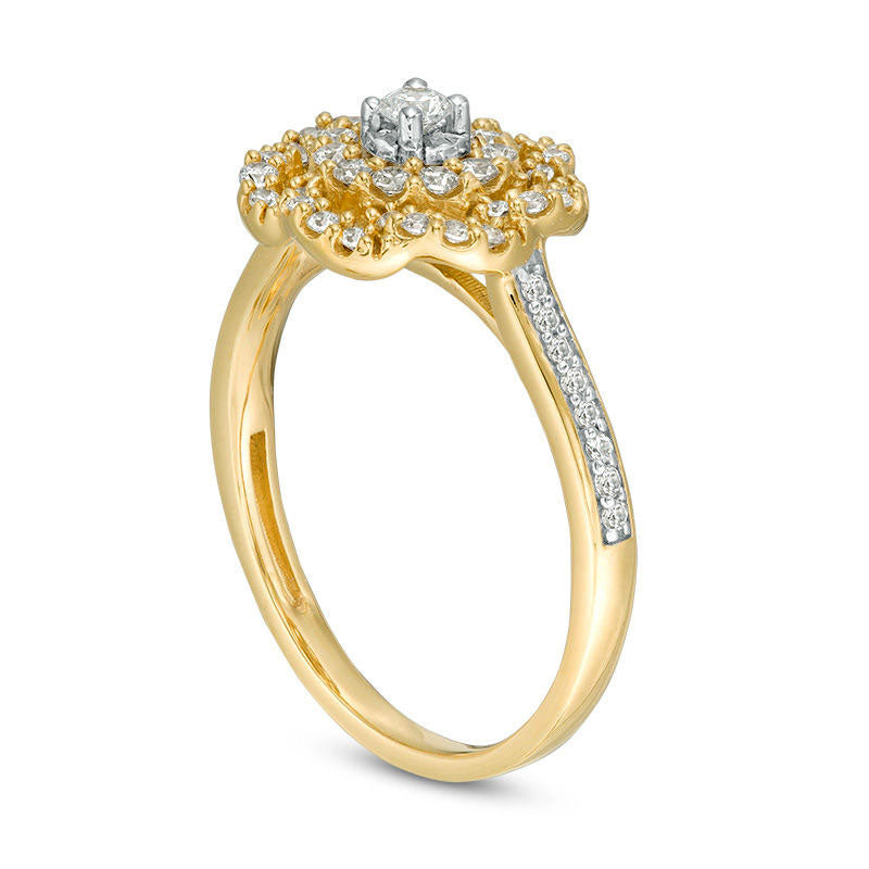 0.50 CT. T.W. Natural Diamond Flower Outline Ring in Solid 10K Yellow Gold