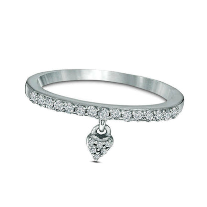 0.20 CT. T.W. Natural Diamond Heart Charm Ring in Sterling Silver