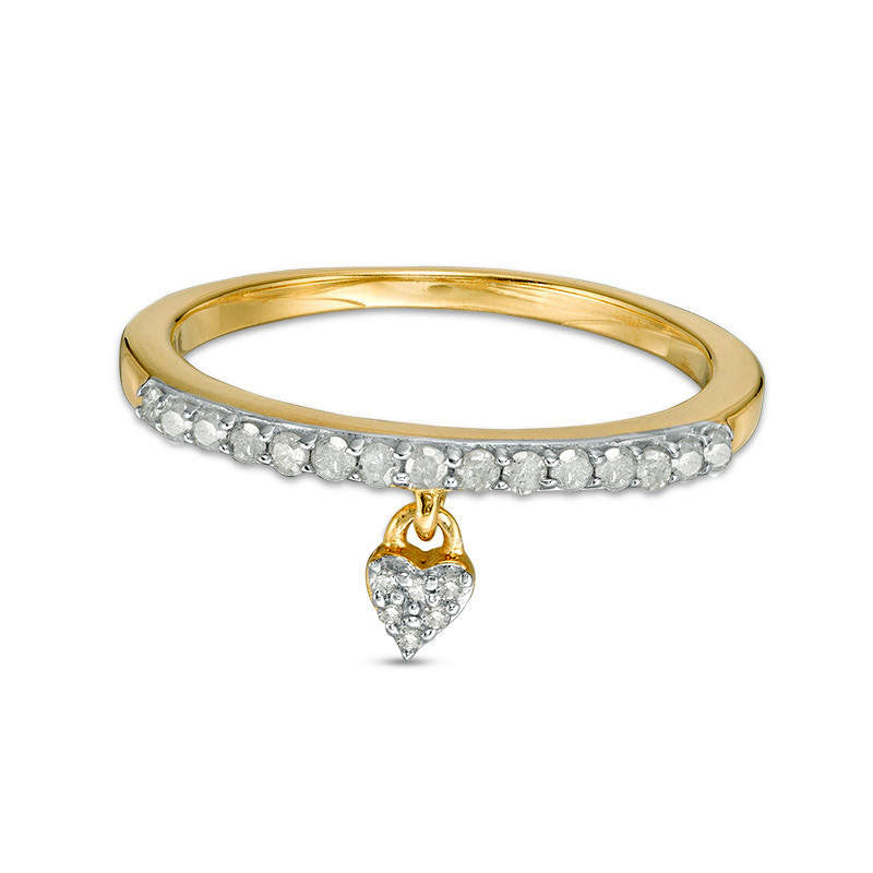 0.20 CT. T.W. Natural Diamond Heart Charm Ring in Sterling Silver with Solid 14K Gold Plate