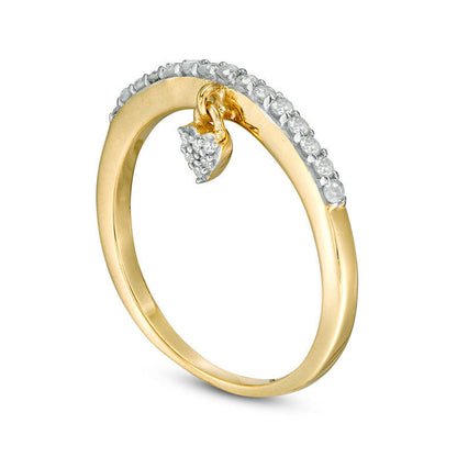 0.20 CT. T.W. Natural Diamond Heart Charm Ring in Sterling Silver with Solid 14K Gold Plate