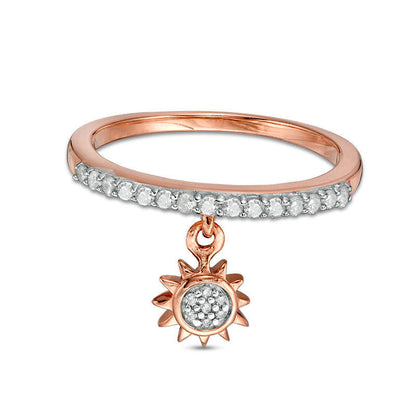 0.20 CT. T.W. Natural Diamond Sun Charm Ring in Sterling Silver with Solid 14K Rose Gold Plate