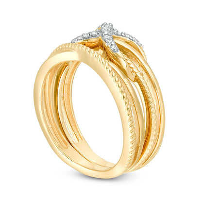 0.10 CT. T.W. Natural Diamond Infinity Crossover Two Piece Stackable Band Set in Sterling Silver with Solid 14K Gold Plate