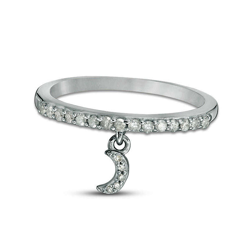 0.20 CT. T.W. Natural Diamond Crescent Moon Charm Ring in Sterling Silver