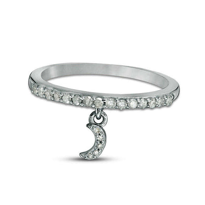 0.20 CT. T.W. Natural Diamond Crescent Moon Charm Ring in Sterling Silver