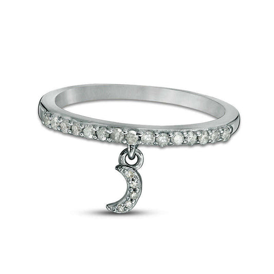 0.20 CT. T.W. Natural Diamond Crescent Moon Charm Ring in Sterling Silver