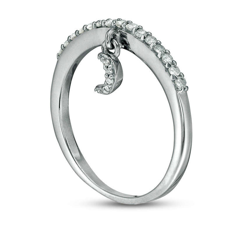 0.20 CT. T.W. Natural Diamond Crescent Moon Charm Ring in Sterling Silver