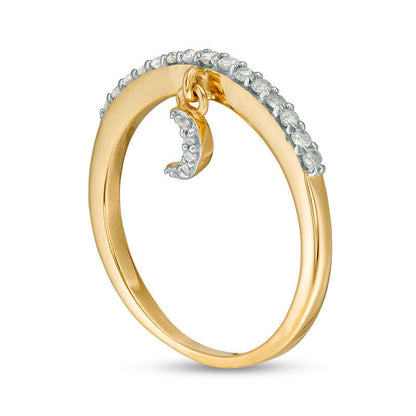 0.20 CT. T.W. Natural Diamond Crescent Moon Charm Ring in Sterling Silver with Solid 14K Gold Plate