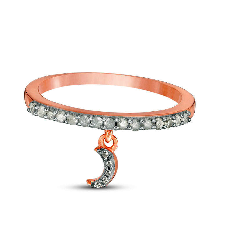 0.20 CT. T.W. Natural Diamond Crescent Moon Charm Ring in Sterling Silver with Solid 14K Rose Gold Plate