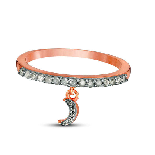 0.20 CT. T.W. Natural Diamond Crescent Moon Charm Ring in Sterling Silver with Solid 14K Rose Gold Plate