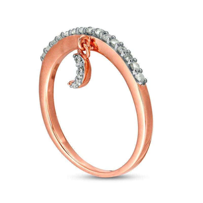 0.20 CT. T.W. Natural Diamond Crescent Moon Charm Ring in Sterling Silver with Solid 14K Rose Gold Plate