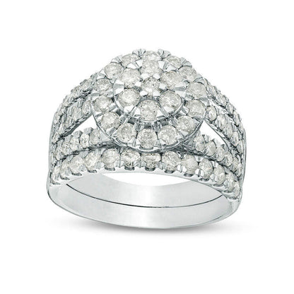 2.0 CT. T.W. Composite Natural Diamond Frame Multi-Row Bridal Engagement Ring Set in Solid 10K White Gold