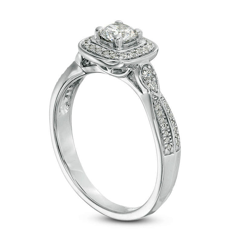 0.50 CT. T.W. Natural Diamond Cushion Frame Engagement Ring in Solid 10K White Gold