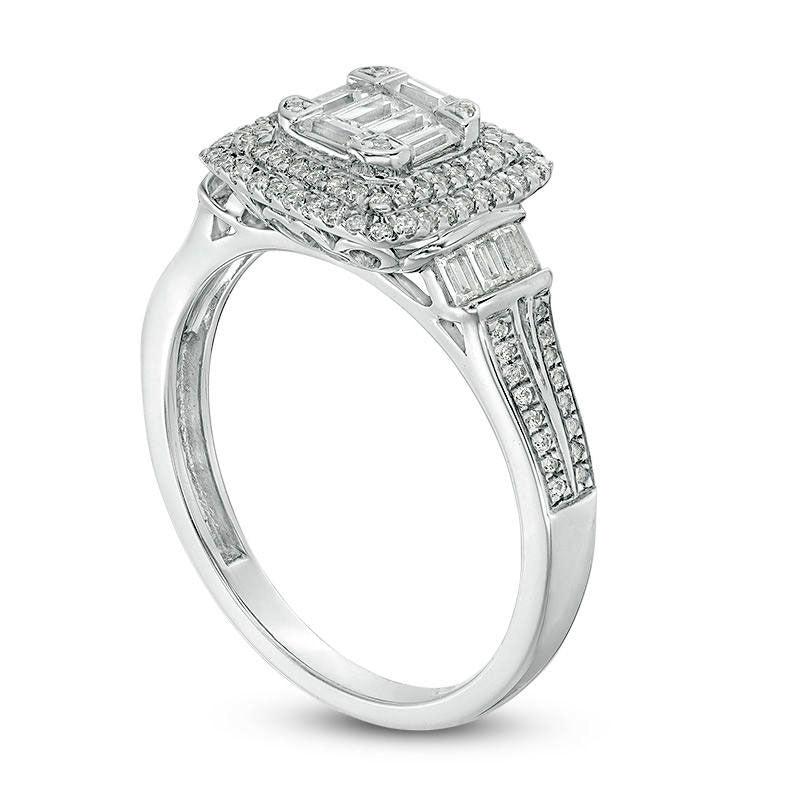 0.63 CT. T.W. Composite Natural Diamond Double Cushion Frame Collar Engagement Ring in Solid 10K White Gold