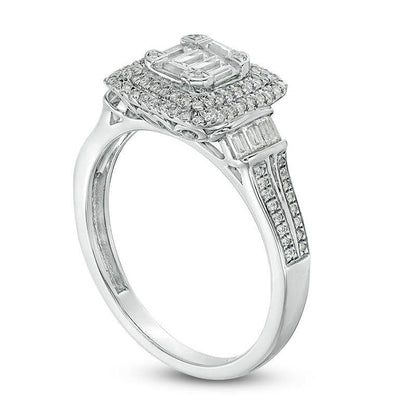 0.63 CT. T.W. Composite Natural Diamond Double Cushion Frame Collar Engagement Ring in Solid 10K White Gold