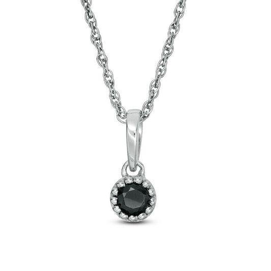 0.1 CT. Enhanced Black Natural Clarity Enhanced Solitaire Beaded Frame Pendant in 10K White Gold