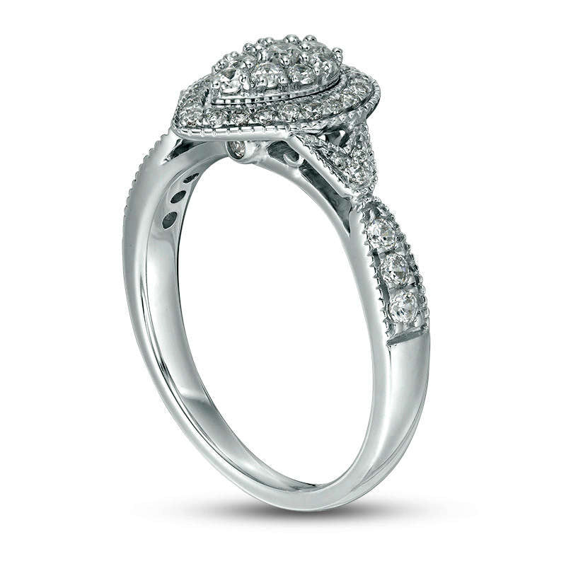 0.50 CT. T.W. Composite Natural Diamond Double Pear-Shaped Frame Antique Vintage-Style Engagement Ring in Solid 10K White Gold