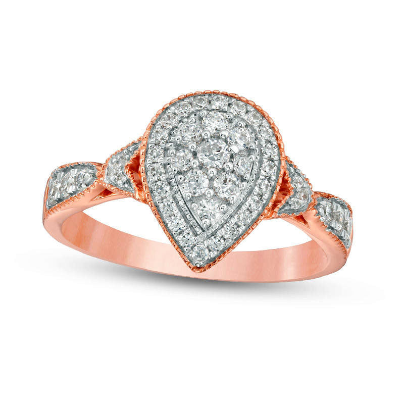 0.50 CT. T.W. Composite Natural Diamond Double Pear-Shaped Frame Antique Vintage-Style Engagement Ring in Solid 10K Rose Gold