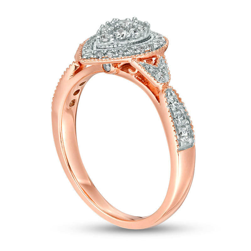 0.50 CT. T.W. Composite Natural Diamond Double Pear-Shaped Frame Antique Vintage-Style Engagement Ring in Solid 10K Rose Gold