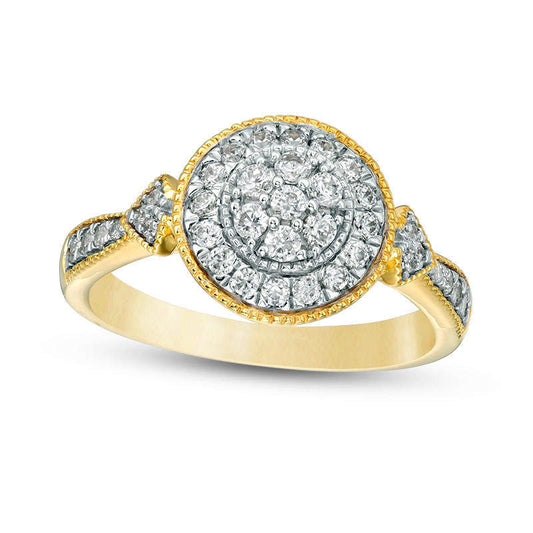 0.50 CT. T.W. Composite Natural Diamond Frame Tri-Sides Antique Vintage-Style Engagement Ring in Solid 10K Yellow Gold