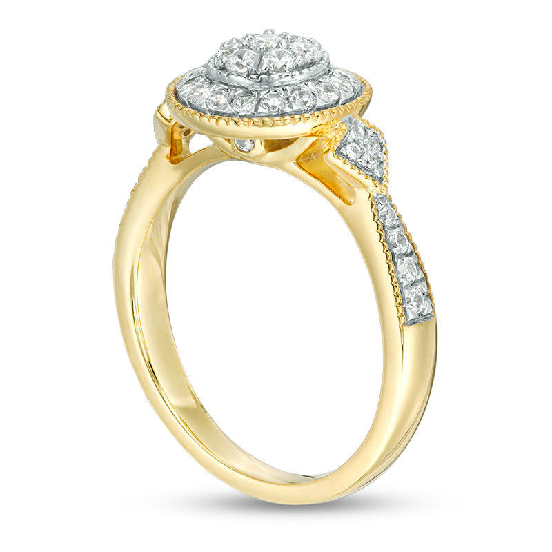 0.50 CT. T.W. Composite Natural Diamond Frame Tri-Sides Antique Vintage-Style Engagement Ring in Solid 10K Yellow Gold