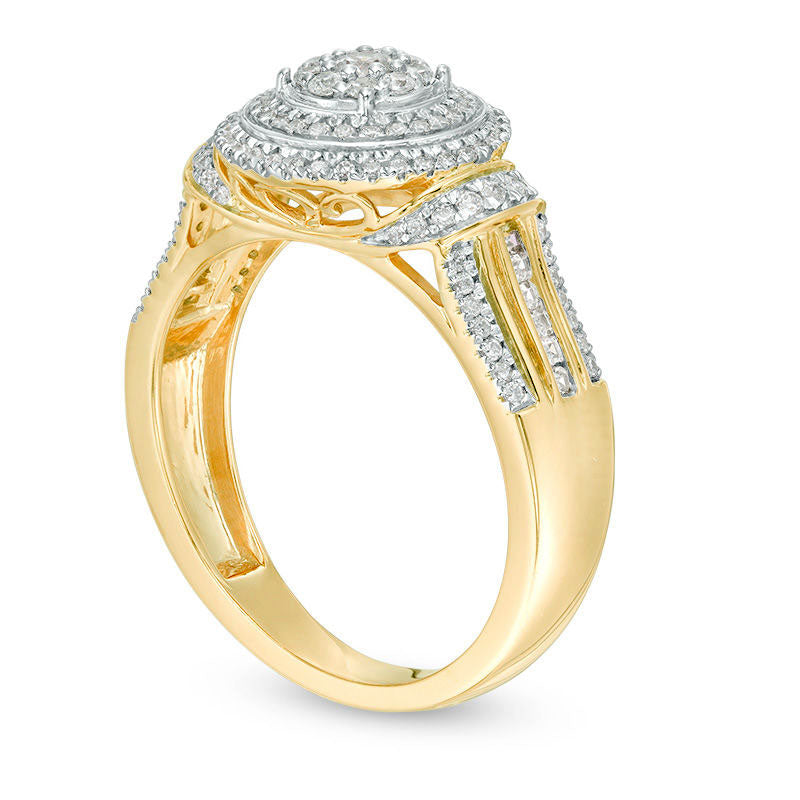 0.50 CT. T.W. Composite Natural Diamond Double Frame Collar Engagement Ring in Solid 10K Yellow Gold