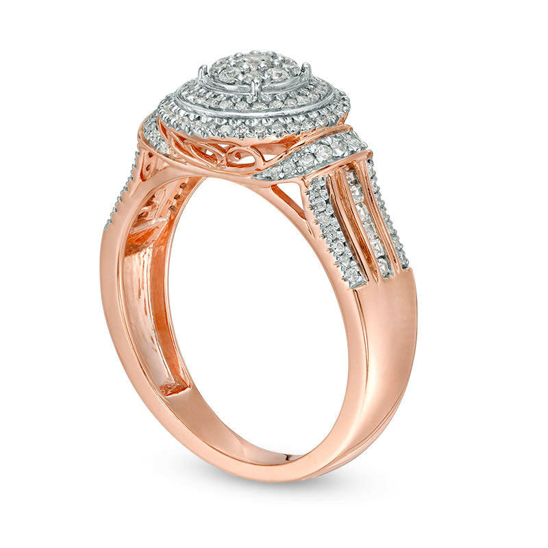 0.50 CT. T.W. Composite Natural Diamond Double Frame Collar Engagement Ring in Solid 10K Rose Gold